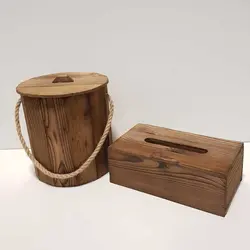 ست سطل و جادستمال کاغذی چوبی 300 برگ رنگ قهوه ای بدون چفت