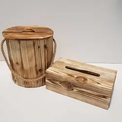 ست سطل و جادستمال کاغذی چوبی 300 برگ رنگ روشن بدون چفت