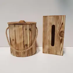 ست سطل و جادستمال کاغذی چوبی 300 برگ رنگ روشن بدون چفت