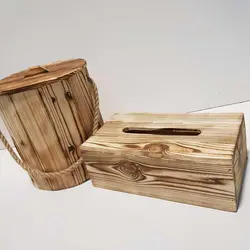 ست سطل و جادستمال کاغذی چوبی 300 برگ رنگ روشن بدون چفت