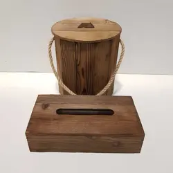 ست سطل و جادستمال کاغذی چوبی 200 برگ رنگ قهوه ای