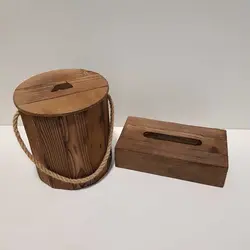 ست سطل و جادستمال کاغذی چوبی 200 برگ رنگ قهوه ای