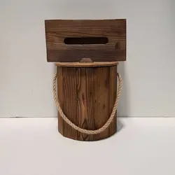 ست سطل و جادستمال کاغذی چوبی 200 برگ رنگ قهوه ای