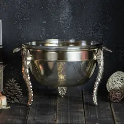سوفله سالاد خوری گرد بزرگ مدل پایه برگی نقره‌ای کد 7007-N
