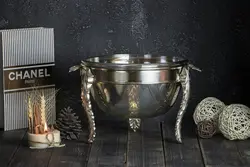 سوفله سالاد خوری گرد بزرگ مدل پایه برگی نقره‌ای کد 7007-N