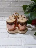 جا ادویه اپل مسی درب چوبی چهارتایی
