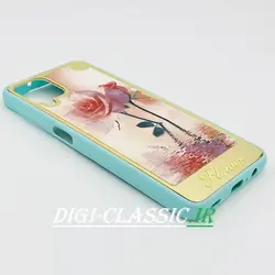 قاب گوشی Galaxy A12 - Galaxy M12 سامسونگ اورجینال مای کیس گلد لاین دور طلایی پشت شیشه ای آینه ای طرح گلدر دار محافظ لنز دار رنگ فیروزه ای کد 27