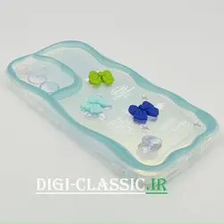 قاب گوشی Galaxy A54 سامسونگ طرح خامه ای عروسکی سه بعدی سیلیکون پشت شفاف TPU کپسولی بالشتی محافظ لنز دار به همراه برچسب هولوگرامی رنگ فیروزه ای کد 13