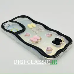 قاب گوشی Galaxy A34 سامسونگ طرح خامه ای عروسکی سه بعدی سیلیکون پشت شفاف TPU کپسولی بالشتی محافظ لنز دار به همراه برچسب هولوگرامی رنگ مشکی کد 14