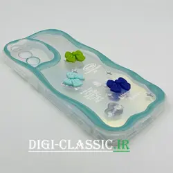 قاب گوشی Galaxy S21 FE سامسونگ طرح خامه ای عروسکی سه بعدی سیلیکون پشت شفاف TPU کپسولی بالشتی محافظ لنز دار به همراه برچسب هولوگرامی رنگ فیروزه ای کد 9