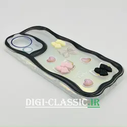 قاب گوشی Xiaomi 13 Lite شیائومی طرح خامه ای عروسکی سه بعدی سیلیکون پشت شفاف TPU کپسولی بالشتی محافظ لنز دار به همراه برچسب هولوگرامی رنگ مشکی کد 2