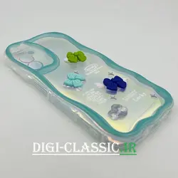 قاب گوشی Galaxy A24 سامسونگ طرح خامه ای عروسکی سه بعدی سیلیکون پشت شفاف TPU کپسولی بالشتی محافظ لنز دار به همراه برچسب هولوگرامی رنگ فیروزه ای کد 4