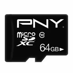 کارت حافظه microSD پی ان وای مدل PERFORMANCE PLUS کلاس 10 استاندارد HS سرعت 20MBps ظرفیت 64 گیگابایت به همراه آداپتور SD