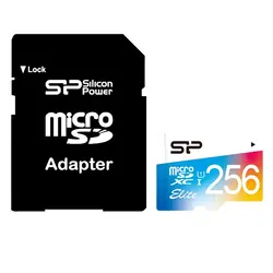 کارت حافظه microSDXC سیلیکون پاور مدل Color Elite کلاس ۱۰ استاندارد UHS-I U1 سرعت ۸۵MBps همراه با آداپتور SD ظرفیت ۲۵۶ گیگابایت