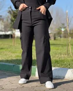 شلوار کارگو یک جیب بغل کتان زنانه
