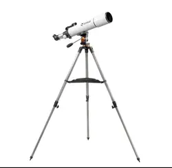 تلسکوپ ۶۰۰۹۰ اپتیک شکستی آکروماتیک بزرگنمایی 225X لنز  2X Barlow قرمز با فیلتر ماه چپقی ۴۵درجه پایه بلند سفید