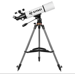 تلسکوپ ۵۰۰۸۰ اپتیک شکستی دارای هوادار موبایل /بلوتوث بزرگنمایی 50Xلنز 3XBarlowو 1.5XErector چپقی ۹۰ درجه پایه بلند مشکی
