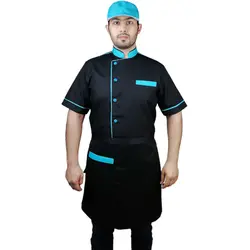 لباس فرم رستورانی ویرا مشکی فیروزه ای سه تیکه با کلاه نقابدار