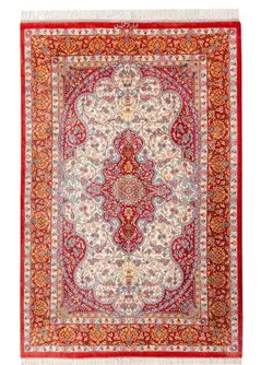 قالیچه تمام ابریشم زرع چارک تم برند جمشیدی