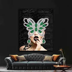 تابلو دکوراتیو میکس مدیا پروانه و جواهر