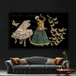 تابلو دکوراتیو دختر قاجار پیانو پروانه