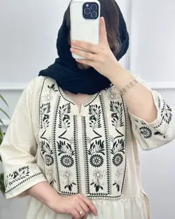 پیراهن مانتویی لینن نقش سنتی 1202 - بلوط مد