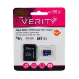 کارت حافظه میکرو اس دی 64 گیگابات وریتی به همراه اداپتور - Verity Class10 UHS-I U3 80MBps microSDHC With Adapter 64GB
