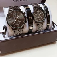 ست ساعت زنانه و مردانه با دستبند چرم ست ساعت کاپلی ست ساعت مشکی ارسال رایگان