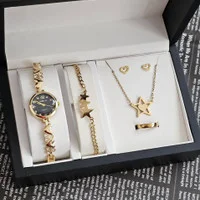 ست ساعت زنانه دخترانه ارسال رایگان ساعت شیک با زیورالات مدل ستاره رنگ ثابت کادو دخترانه زنانه