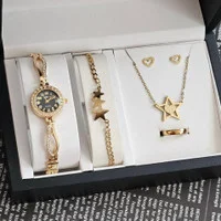 ست ساعت زنانه دخترانه ارسال رایگان ساعت شیک با زیورالات مدل ستاره رنگ ثابت کادو دخترانه زنانه