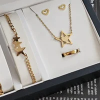 ست ساعت زنانه دخترانه ارسال رایگان ساعت شیک با زیورالات مدل ستاره رنگ ثابت کادو دخترانه زنانه