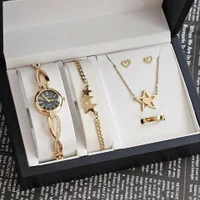 ست ساعت زنانه دخترانه ارسال رایگان ساعت شیک با زیورالات مدل ستاره رنگ ثابت کادو دخترانه زنانه