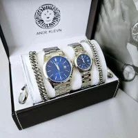 ست ساعت زنانه مردانه کاسیو صفحه سورمه ای با دستبند کارتیر و رینگ استیل ارسال رایگان