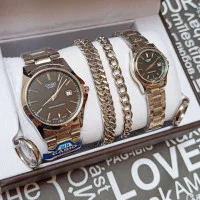 ست ساعت کاسیو و دستبند و انگشتر زنانه مردانه رنگ ثابت و ارسال رایگان