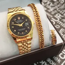 ست ساعت و دستبند (طلایی صفحه مشکی) کد 4126