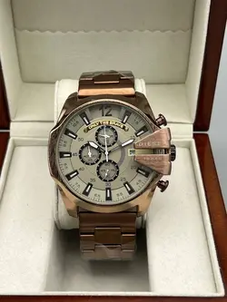 ساعت سه موتوره دیزل مردانه (رزگلد صفحه سفید-مشکی)