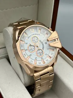 ساعت سه موتوره دیزل مردانه (رزگلد صفحه سفید)