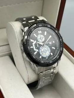 ‏ساعت کاسیو ادیفایس طرح (بند نقره ای صفحه مشکی-سفید)