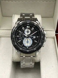 ‏ساعت کاسیو ادیفایس طرح (بند نقره ای صفحه مشکی-سفید)