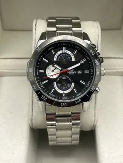 ‏ساعت کاسیو ادیفایس طرح (بند نقره ای صفحه مشکی)