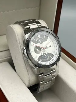 ‏ساعت کاسیو ادیفایس طرح (بند نقره ای صفحه سفید)