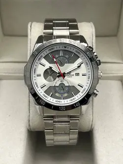 ‏ساعت کاسیو ادیفایس طرح (بند نقره ای صفحه سفید)