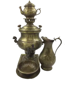 ست سماور ذغالی 5 پارچه برنجی مدل سرباز هخامنشی (کد 22)