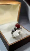 انگشتر عقیق کلوخه سرخ دست دلبری قدیمی بی تکرار(کد 15)