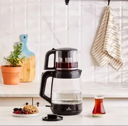 چاییساز برقی کاراجا مدل Glass Tea XL دسته خاکستری