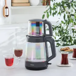 چاییساز برقی کاراجا مدل Glass Tea XL دسته مشکی شیشه هفت رنگ