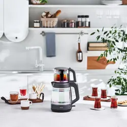 چاییساز برقی کاراجا مدل Glass Tea XL دسته مشکی شیشه هفت رنگ