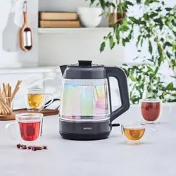 چاییساز برقی کاراجا مدل Glass Tea XL دسته مشکی شیشه هفت رنگ