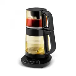 چاییساز برقی کاراجا مدل Çaysever Konuşan cam دسته مشکی شیشه طلایی