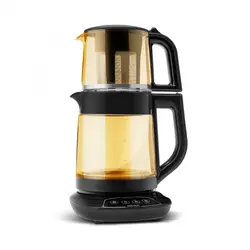 چاییساز برقی کاراجا مدل Çaysever Konuşan cam دسته مشکی شیشه طلایی